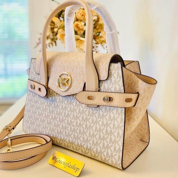 Michael Kors Purse Carmen Medium Flap Satchel shoulder bag buff multi - Picture 3 of 11